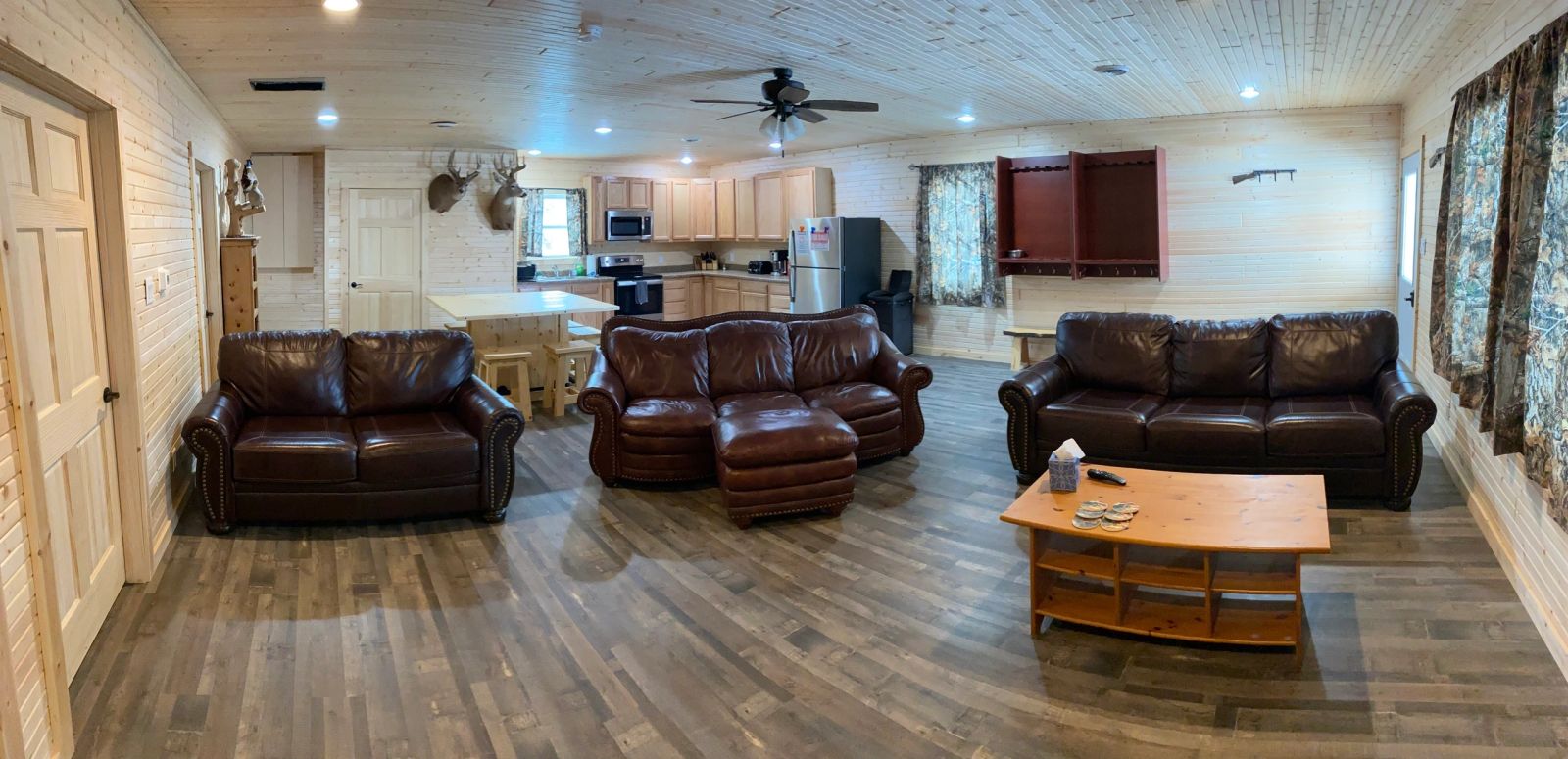 Guest cabin living room at the Coteau View pheasant hunting lodge