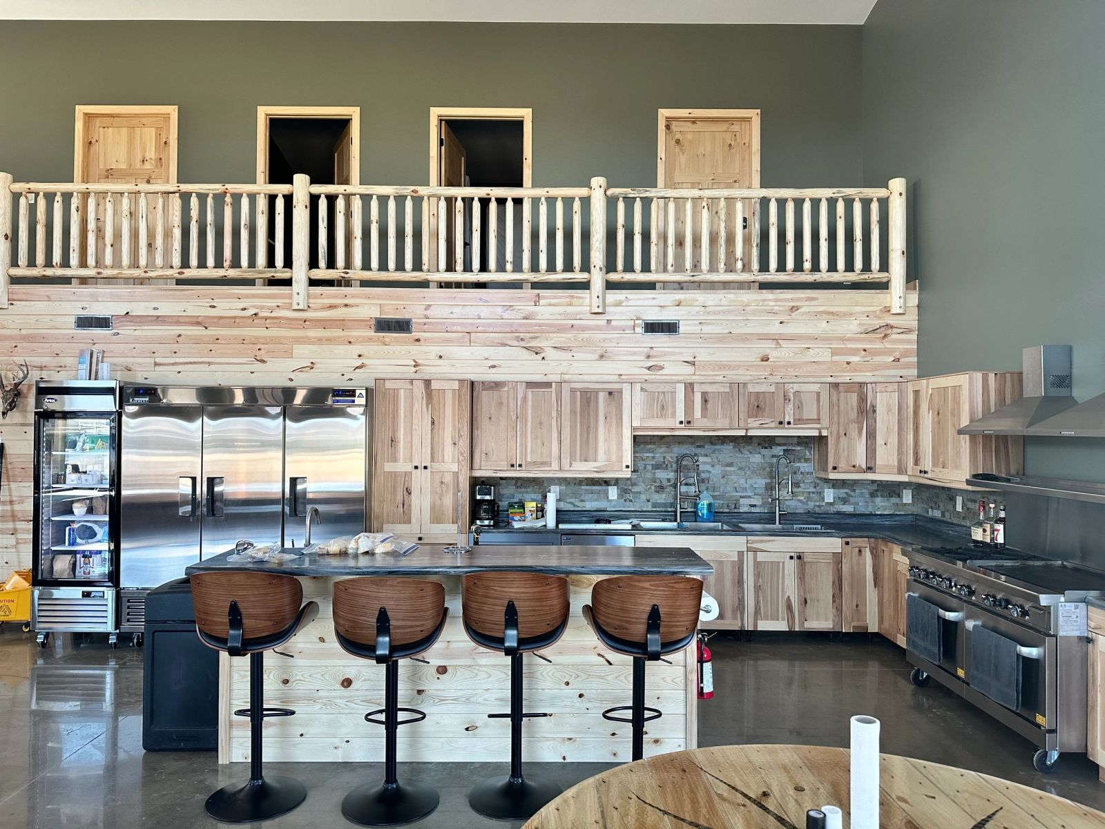 Lodge kitchen and bar seating at the South Dakota pheasant hunting lodge
